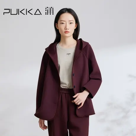 蒲PUKKA 柔软加厚双层棉针织宽松带帽短外套2023秋季新品图片