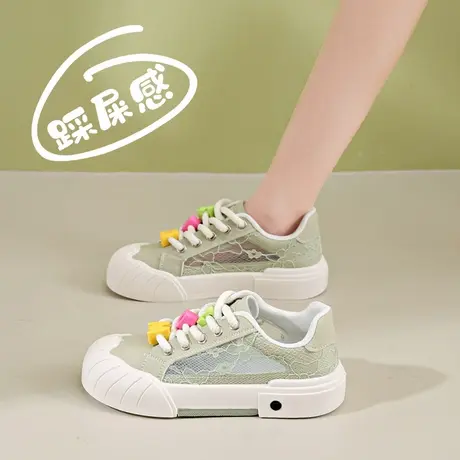 透气学生板鞋女夏季蕾丝帆布鞋2025新款平底休闲运动鞋爆款小白鞋图片