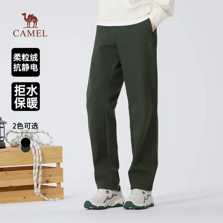 骆驼男装直筒休闲裤男士2025新款冬加绒保暖户外防泼水梭织软壳裤商品大图
