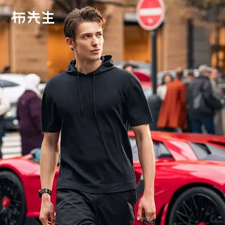 MrBu布先生字母提花连帽设计短袖2025夏季柔软亲肤男士T恤ET16152图片