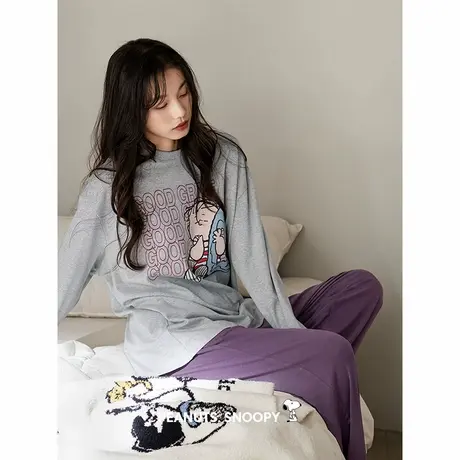 贝妍史努比睡衣女春秋新款柔软棉长袖家居服休闲少女宽松圆领套装商品大图