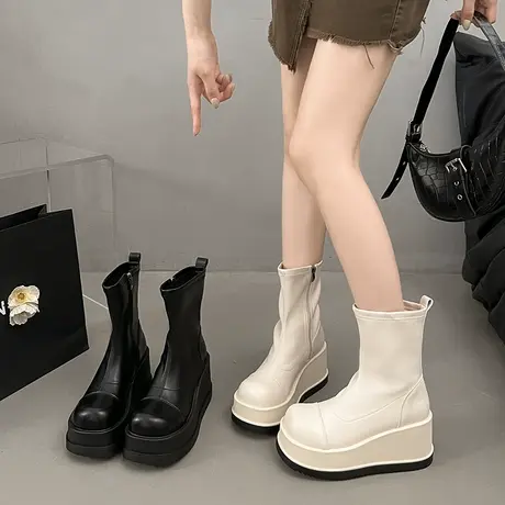 法式厚底马丁靴女2025新款秋季小个子增高短筒靴显瘦百搭时尚靴子商品大图