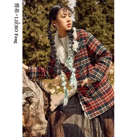裂帛LIEBOFeng复古英伦风chic格纹中长款百搭时髦毛呢大衣外套女图片
