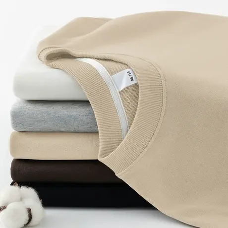 350g重磅卫衣男圆领无帽秋冬加绒加厚摇粒绒纯色长袖t恤潮流百搭商品大图