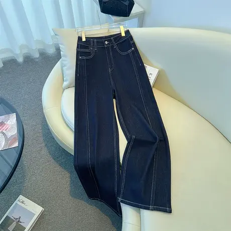 丹宁蓝明线阔腿牛仔裤女2025秋季新款宽松休闲长裤显瘦百搭休闲裤商品大图