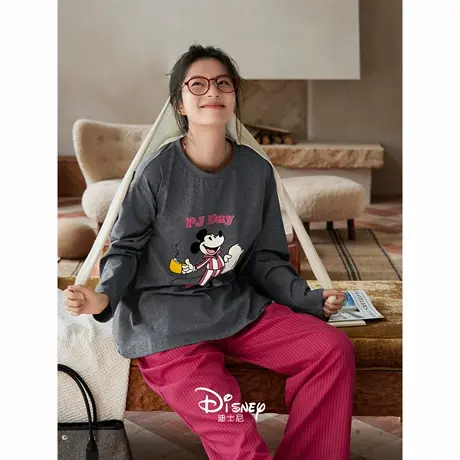 迪士尼柔软棉睡衣女款可爱米奇长袖长裤家居服春秋季少女休闲套装商品大图
