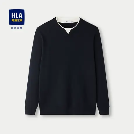 HLA/海澜之家休闲长袖针织衫2025秋季新款圆领套头时尚毛衣男图片