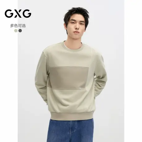 GXG男装2024年秋季品男士撞色拼接不对称潮流圆领卫衣男图片