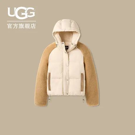 UGG秋冬新款女士舒适时尚连帽拼色保暖休闲棉服夹克外套 1171466图片