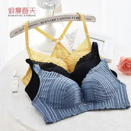 浪漫春天内衣女性感蕾丝美背B中厚C薄调整型无钢圈聚拢上托文胸商品大图