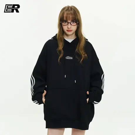 ER撞色三条杠重磅卫衣男2025秋季美式潮牌oversize运动帽衫女商品大图