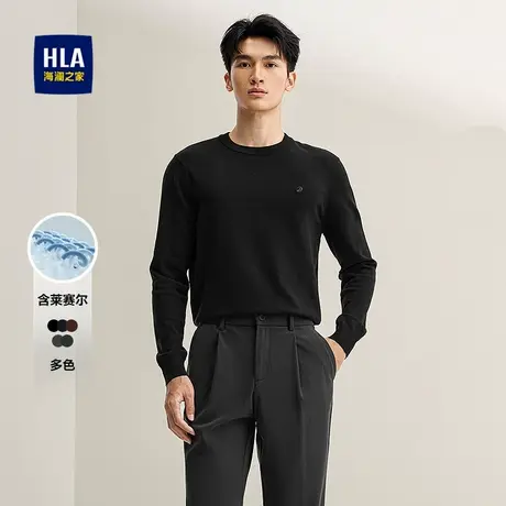 HLA/海澜之家含莱赛尔薄款针织衫25秋季新圆领刺绣休闲修身毛衣男图片