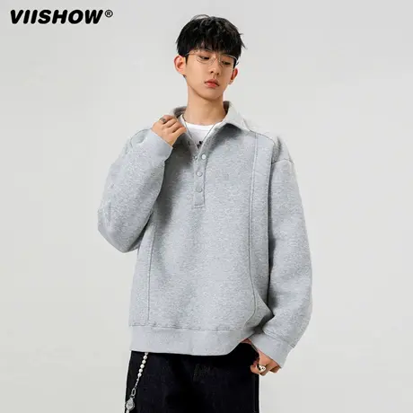 VIISHOW美式cleanfit翻领卫衣男潮牌痞帅休闲外套重磅百搭Polo衫商品大图