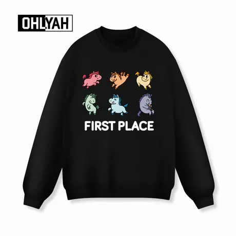 Ohlyah品牌秋冬时尚彩色小马印花圆领卫衣男女款情侣休闲宽松上衣商品大图
