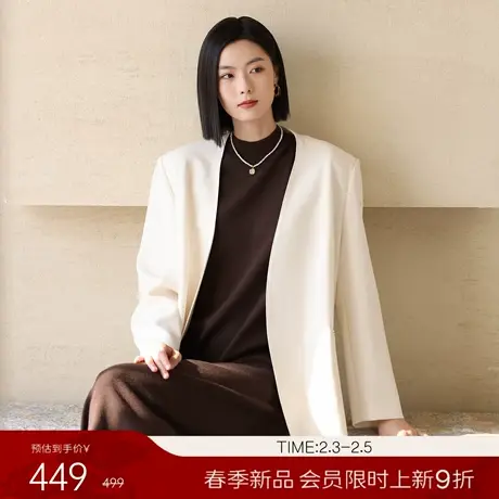 【2.3新品会员9折】衣香丽影米白色无领西装外套女春装休闲西服商品大图