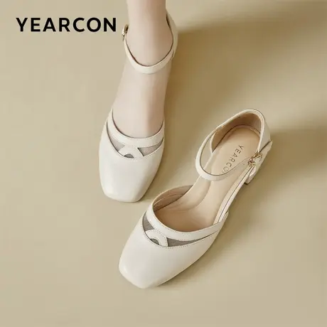 意尔康官方旗舰店女鞋中后空凉鞋通勤羊皮革浅口日常通勤夏季百搭图片