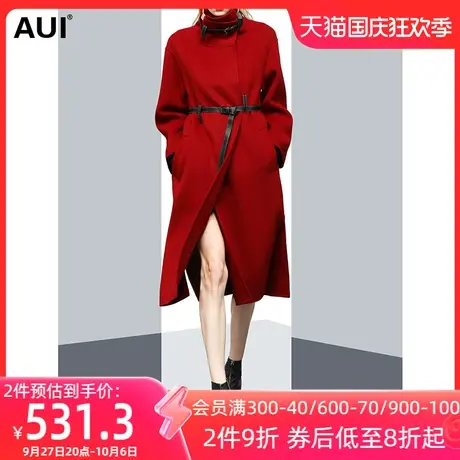 赫本风大红色立领毛呢外套女冬2023新款收腰显瘦气质时尚呢子大衣图片