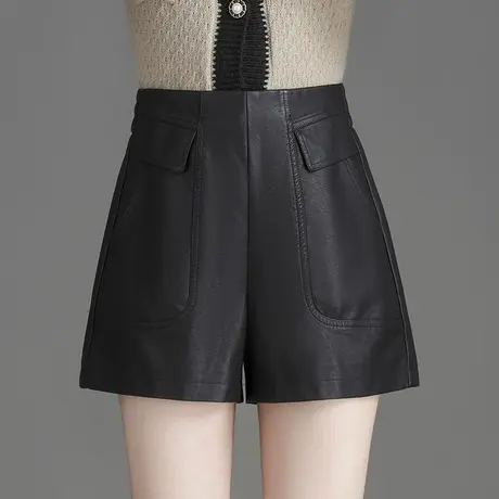 时尚a字皮短裤女秋冬2023新款高腰显瘦阔腿裤百搭洋气休闲靴裤子图片