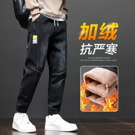 秋冬款加肥加大码胖子束脚工装冬季男装加绒加厚外穿哈伦休闲裤子商品大图