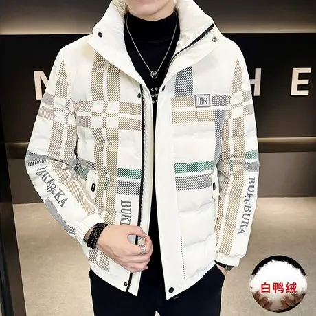 潮牌男装轻薄短款羽绒服冬季宽松立领帅气加厚保暖防寒外套男上衣商品大图