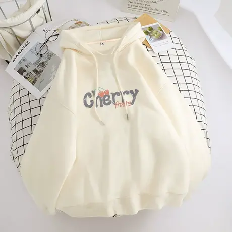 ZR真维斯卫衣女春秋季2023新款爆款连帽奶杏色设计感小众上衣外套图片