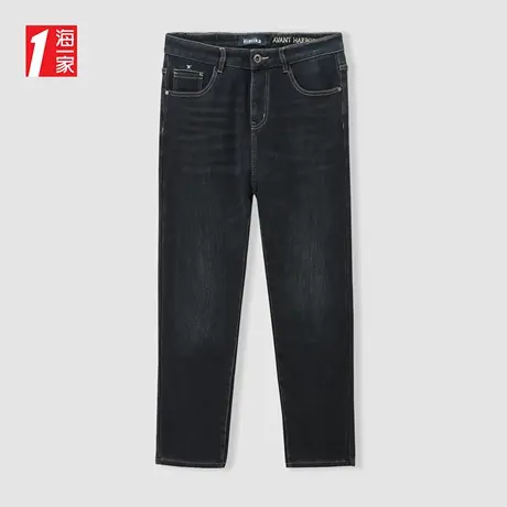 海一家保暖加绒中腰长裤2023冬季新款直筒基础休闲青年男士牛仔裤商品大图