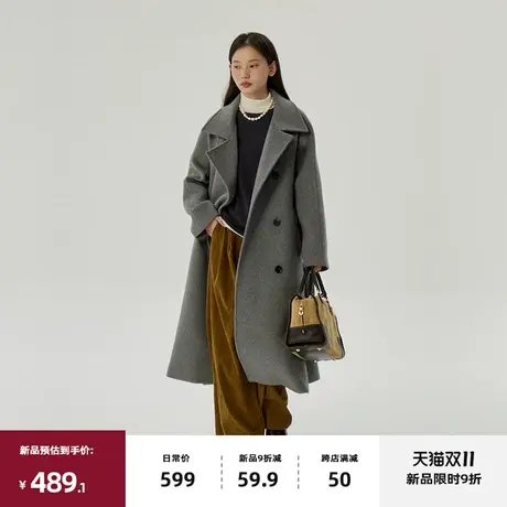 11/10 20点新品9折omont 复古单面呢外套女2023冬新宽松羊毛大衣商品大图