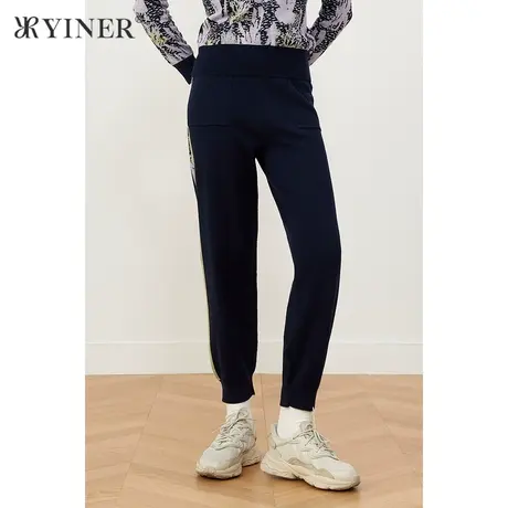 *YINER音儿奥莱女装冬季侧边条纹运动休闲裤商品大图