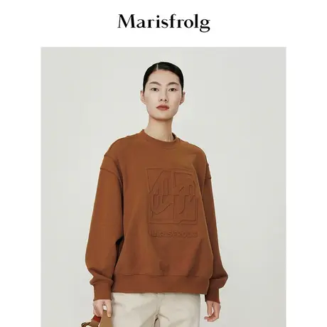 【3D浮雕印花】玛丝菲尔冬季铁锈红浮雕绣量感廓形卫衣商品大图