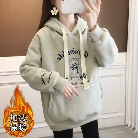 连帽加绒加厚卫衣女2023秋冬慵懒风时尚洋气欧货韩版宽松大码女装商品大图