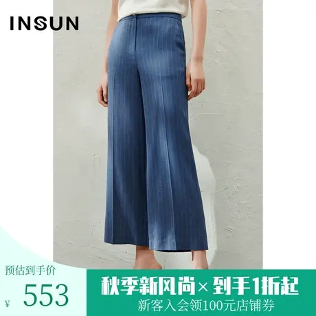 恩裳2023夏款新款冰丝特种醋酸条纹料立体剪裁干练休闲裤商品大图