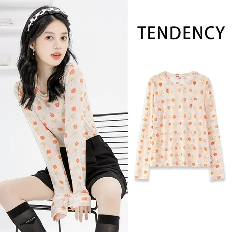 ZR真维斯网纱打底衫女2023春夏新款复古减龄长袖女士内搭上衣圆领商品大图