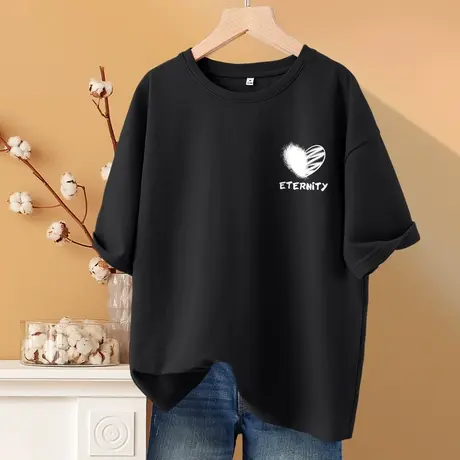 ZR真维斯黑色纯棉短袖t恤女夏2023新款 简约时尚感半袖宽松上衣女商品大图