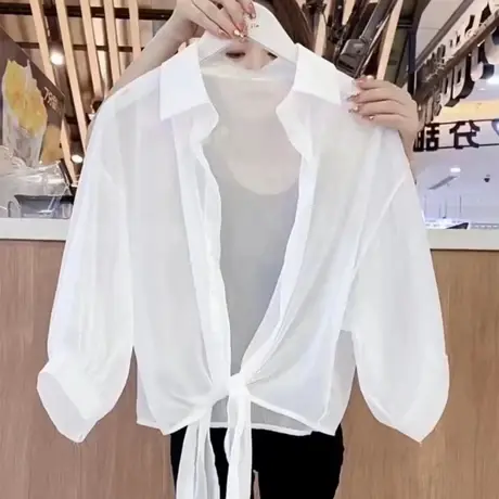 小披肩配裙子2023夏季新款雪纺衫上衣防晒衣女开衫吊带裙外搭罩衫商品大图