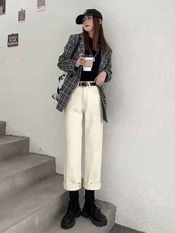 清仓捡漏2023年春秋新款女显瘦个性直筒修身阔腿牛仔裤洋气潮流商品大图