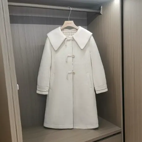 时尚减龄娃娃领毛呢外套2021年秋冬季新款女士气质显瘦中长款上衣商品大图