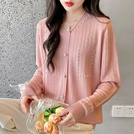 洋气假开衫长袖上衣女秋装设计感宽松套头钉珠毛衣女打底衫针织衫商品大图