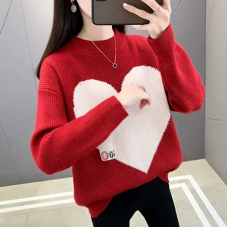 新年款红色毛衣女秋冬2023年套头洋气宽松内搭外穿针织打底衫女商品大图