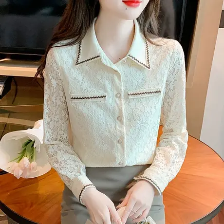 春装蕾丝衬衫女内搭打底衫女装秋冬加绒气质高级感长袖法式上衣图片