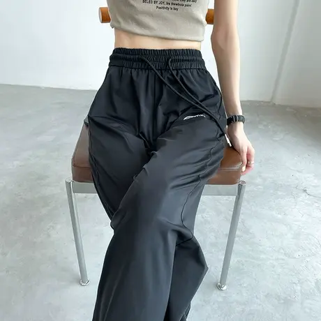 黑色超薄开叉阔腿裤女夏季薄款高腰垂感休闲直筒运动速干防晒长裤商品大图