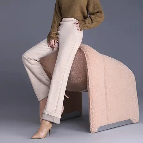 垂感羊毛呢微喇直筒裤女秋冬2023新款高腰显瘦通勤长裤气质休闲裤商品大图