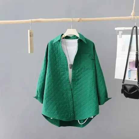 2023秋冬季新款女装格子宽松加厚衬衫女式中长款休闲外套衬衣上衣商品大图