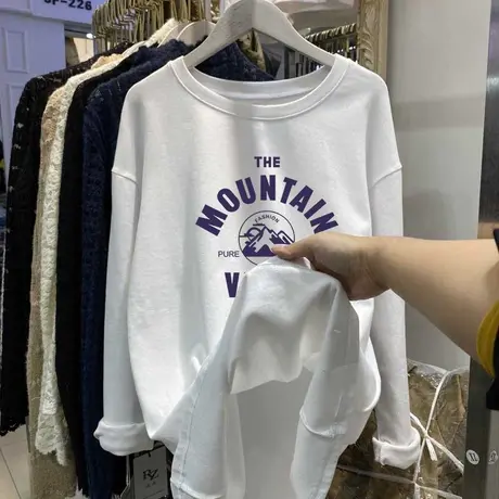 秋冬打底衫中长款宽松显瘦秋衣韩版字母印花纯棉长袖T恤女上衣潮商品大图