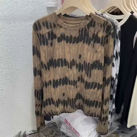 欧货设计感明线拼接不规则扎染打底衫女2023春秋季新款内搭小衫潮商品大图