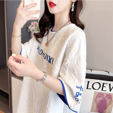 小众设计感短袖t恤女夏装韩版宽松大码中长款华夫格假两件上衣服图片