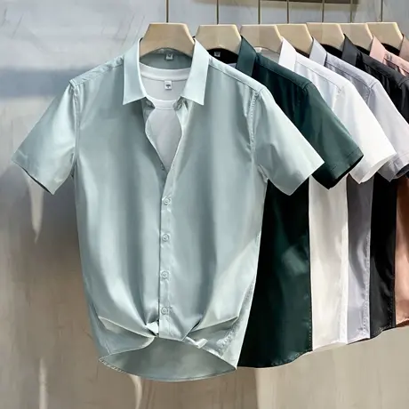 2023衬衫男士短袖夏季韩版潮流白衬衣商务休闲职业半袖寸冰丝免烫图片