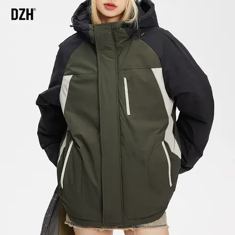 无性别拼色连帽棉服外套男潮高级感2024新款棉袄男款冬季美式棉衣商品大图