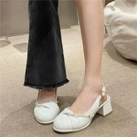 时尚包头凉鞋奶油仙女风2023春夏新款配裙子粗跟百搭玛丽珍高跟鞋图片