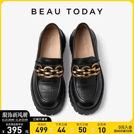 BeauToday真皮女单鞋BT搭配裙子的鞋子秋款女厚底小皮鞋大头鞋女商品大图