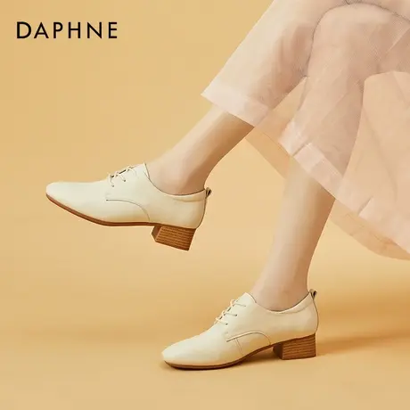 达芙妮英伦风小皮鞋真皮粗跟单鞋女2022年新款百搭系带学院风女鞋商品大图